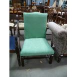 George III mahogany framed nursing chair, the upholstered shape back over a stuff over seat raised