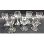 19th Century wine glass with baluster stem and circular foot together with six other 19th Century