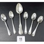 Victorian provincial silver bright cut decorated dessert spoon, maker JW & Co, Exeter 1875; together