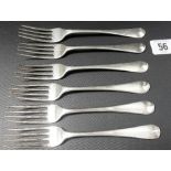 George III silver set of five Old English pattern dessert forks, London 1811/12, together with a