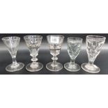 Five George III glass stemmed drinking glasses
