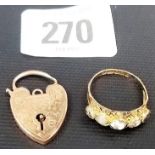 Victorian 9ct gold paste set five stone ring; together with a 9ct rose gold chain padlock (2).