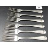 George III set of six Exeter provincial silver Old English pattern dessert forks, maker G.T.,