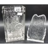 A Scandinavian clear glass slab vase moulded in relief to one side with a stylised Viking, height