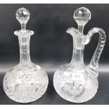 Good heavy 19th/20th Century cut glass claret jug and stopper together with matching decanter and