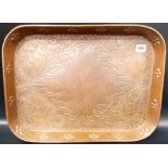 John Pearson Arts & Crafts copper rectangular tray, dated 1901, of planished and embossed design,