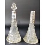 Silver rim cut glass scent bottle and stopper, (hallmark worn) together with a similar silver rim