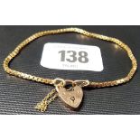 9ct gold fancy square link bracelet with padlock, weight 5.7g approx