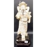 Impressive large 19th Century Japanese ivory carved and painted warrior holding a stick, upon