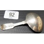 George III silver fiddle pattern caddy spoon, maker TW JH?