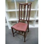 Edwardian inlaid walnut high back bedroom chair