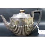 Victorian silver oval section half fluted tea pot, maker J.B. & S, Birmingham 1882, weight 18.5oz