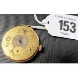 18ct cased lug manual wind wristwatch the gilt dial with worn Arabic numerals and subsidiary