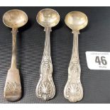 Pair of Victorian silver Kings pattern mustard spoons, London 1844, together with a late George