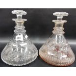 Pair of ships cut glass decanters and stoppers with circular cut sides and star cut base, height 8.