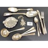 Silver to include a George IV fiddle pattern table spoon, seven other various spoons, dessert