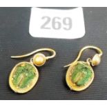 Victorian yellow metal scarab beetle shell set drop earrings.