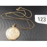 9ct St. Christopher pendant with yellow metal curb link chain, weight 8.2g approx.