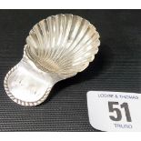 George III silver scallop shell bowl caddy spoon, Sheffield 1779 (soldered repair)