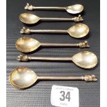 Set of six George V silver teaspoons, the finials cast as Alsatian dog heads, maker TB & S,