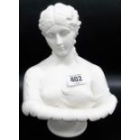 A parian ware bust of a young woman upon pedestal base, height 8.25'