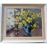 E J SUMNER Still life of daffodils in a jug. Oil on canvas. Signed. 15.5' x 19'.