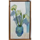 CAERIA STRONG (contemporary Cornish) 'Lilies'. Oil on board. Artist's label to the back. 32.5' x