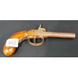 A 19th Century small percussion cap pistol with octagonal 3' barrel