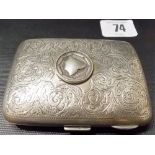 Edwardian silver foliate scroll engraved cigarette case with applied boss, Birmingham 1902, weight