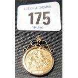 1909 half sovereign within 9ct pendant mount, weight overall 5.2g approx.