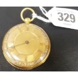 William IV 18ct gold ladies' open face pocket watch, the gold textured dial with a multicoloured