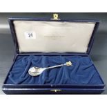 Modern silver gilt spoon by St. James' House Company, the finial depicting the zodiac sign of