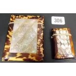 19th Century tortoise shell and mother of pearl calling card case, together with a similar mother of