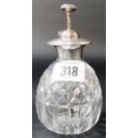 White metal mounted ovoid cut glass atomiser, stamped patent no. 254996, height 5.25'
