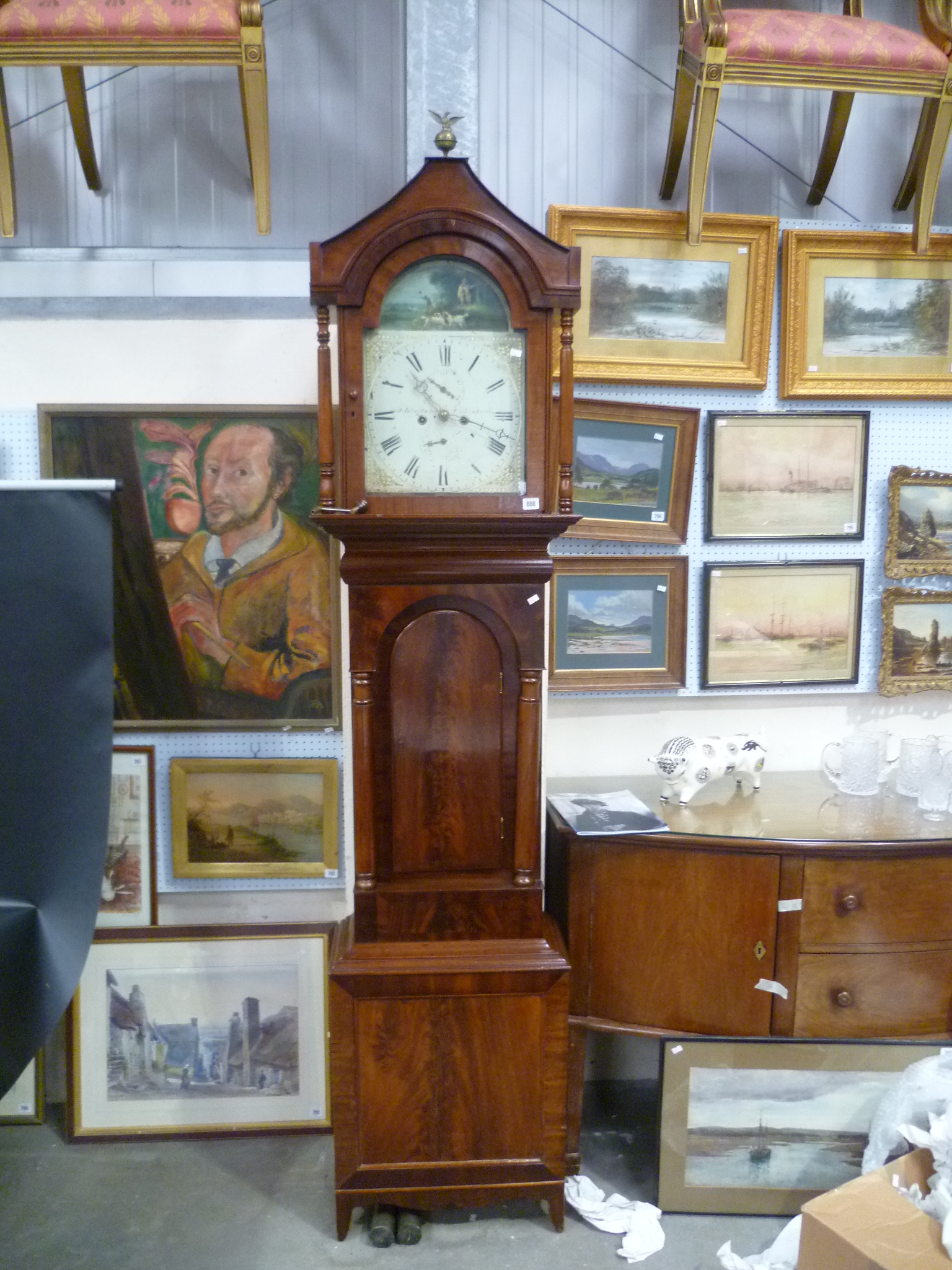 19th Century mahogany eight day long case clock, the painted enamel 13' dial signed J Blagburn