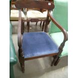 19th Century mahogany carver chair with carved mid rail over a drop in seat upon carved supports