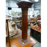 Early 20th Century carved Oak corinthian column pedestal with square top and base, height 43.5'