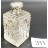 Small silver screw lid cut glass square section scent bottle, height 2.5'