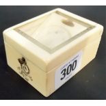 Victorian ivory fob watch case, the hinged lid with bevelled glass panel, the front of the box