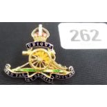 Yellow metal enamel regimental sweetheart brooch for the Royal Artillery, weight 5.7g approx
