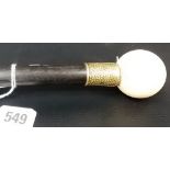 Victorian/Edwardian walking stick with ivory ball knop finial and ebonised stick, length 35.5'