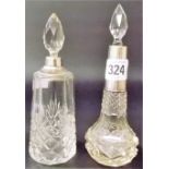 Two cut glass silver rim scent bottles and stoppers, one London 1921 (2)