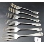 Set of five George III silver Old English patter table forks, maker WE WF WC, London 1811,