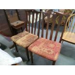 Pair of Edwardian dining chairs with stuff over seats