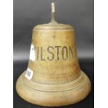 Phosphorous bronze ship's bell cast with the name 'Ilston', height 8'.