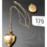 9ct gold foliate engraved heart shaped pendant on fine belcher necklace, together with another 9ct