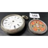 Nickel cased Lever pocket watch; together with an Indian white metal pendant (2)