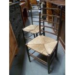 Pair of Ash and Elm ladder back rush seated bedroom chairs