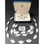 David Andersen Norway silver and enamel leaf shaped suite, comprising necklace, bracelet and brooch,