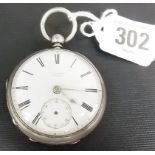 Silver open face pocket watch by J.W. Benson London, the white enamel dial with Roman Numerals and